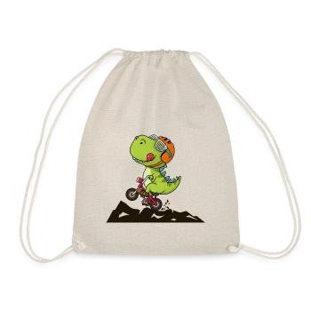 Cool dinosaur rides a bike and listens to music - Drawstring Bag - nature - Front