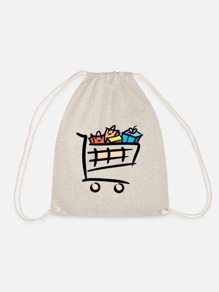 Voller Einkaufswagen Einkaufstaschen Geschenke - Turnbeutel - Natur