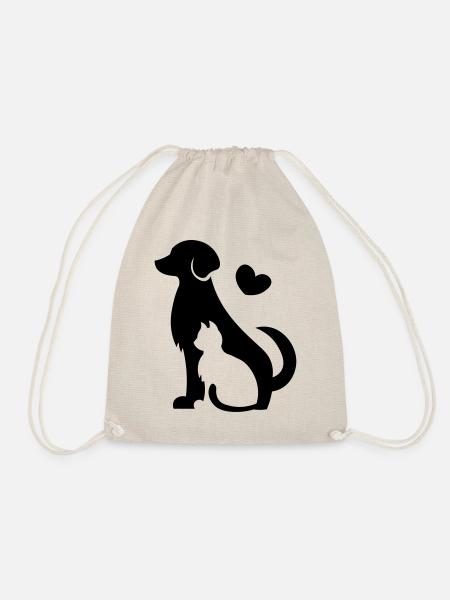 Hund und Katze - Tierfreunde Geschenkidee mit Herz - Turnbeutel - Natur
