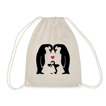 Geschenkidee Pinguinfamilie - Pinguine mit Baby - Turnbeutel - Natur - Vorne