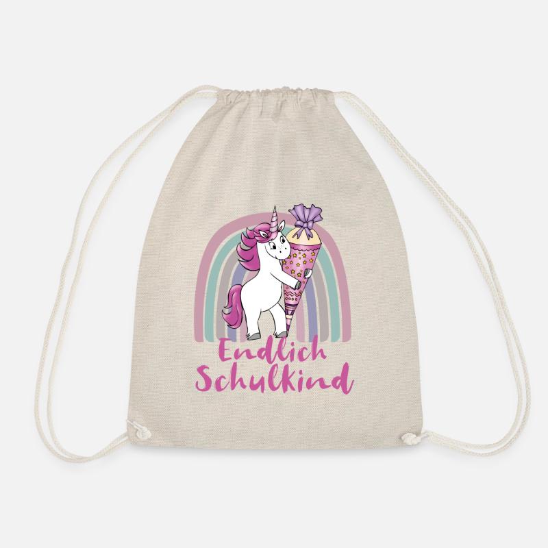 Endlich Schulkind Einhorn mit Regenbogen - Turnbeutel - Natur