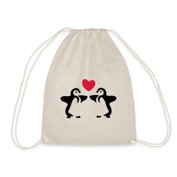 Pinguin Geschwister / Zwillinge / Geschenkidee - Turnbeutel - Natur - Vorne