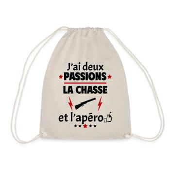 J'ai deux passions chasse apéro, fête des pères - Sac de sport léger - nature - Devant