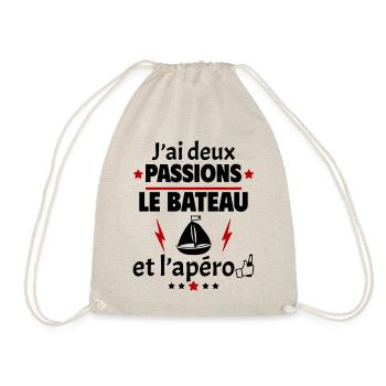 J'ai deux passions bateau apéro, fête des pères - Sac de sport léger - nature - Devant