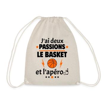 J'ai deux passions basket apéro, fête des pères - Sac de sport léger - nature - Devant