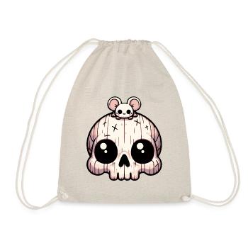 Lustiger kleiner Skull mit kleiner Maus - Turnbeutel - Natur - Vorne
