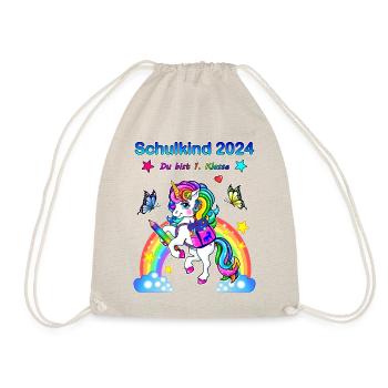 School enrollment girls - school child 2024 unicorn - Drawstring Bag - nature - Front
