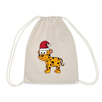 Leopard Comic Weihnachten - Turnbeutel - Natur - Vorne