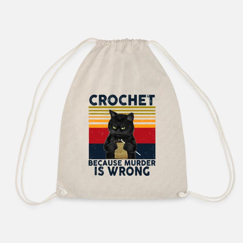 Black Cat Funny Crochet because murder is wrong - Turnbeutel - Natur