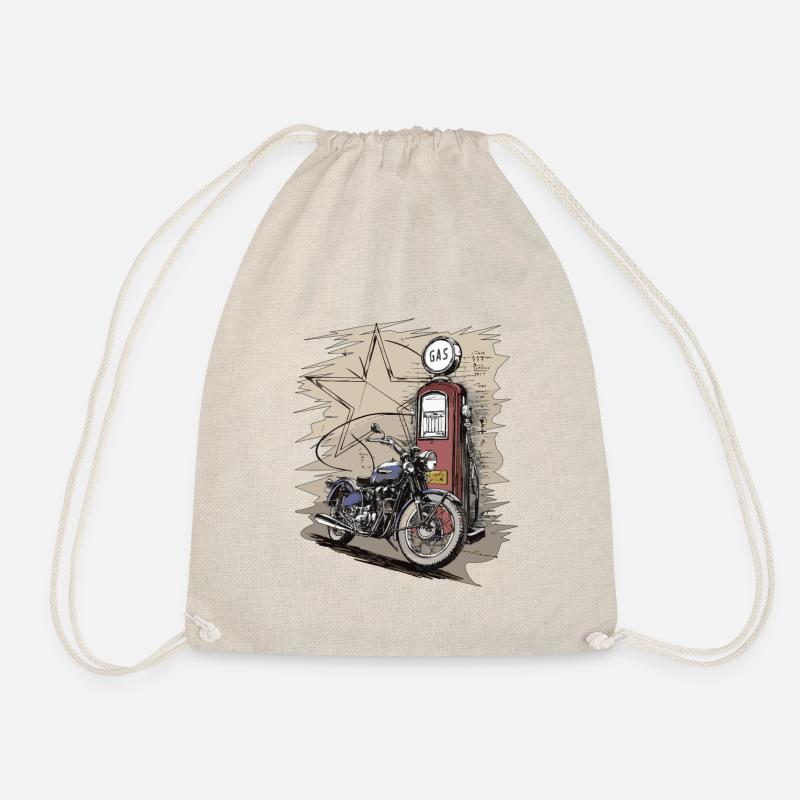 Retro Motorrad 50s mit Zapfsäule - Geschenk - Turnbeutel - Natur