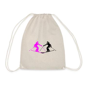 Skiing Skiing Woman Silhouette - Drawstring Bag - nature - Front