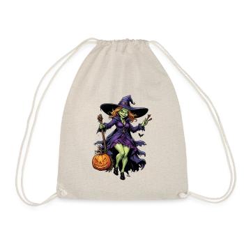 Halloween - Hexe mit Besen Grusel mit Kürbis - Turnbeutel - Natur - Vorne