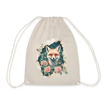 Fuchs mit Rosen Vintage - Turnbeutel - Natur - Vorne