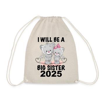 I'm going to be a big sister 2025, cute cat - Drawstring Bag - nature - Front