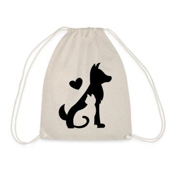 Dog with cat - best friends forever / Katze Hund - Turnbeutel - Natur - Vorne