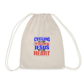 Cyclist Gift Cycling is in My Veins Jesus is in - Drawstring Bag - nature - Front