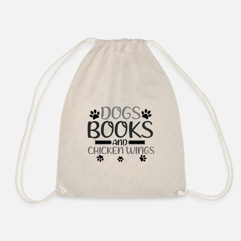 Buch Lover Geschenk Hunde Bücher und Chicken Wings Geschenk - Turnbeutel - Natur