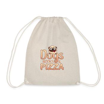 Dog Lover Gift Dogs Books and Pizza - Drawstring Bag - nature - Front