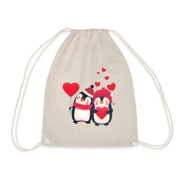 Sweet penguin couple with hearts - Drawstring Bag - nature - Front