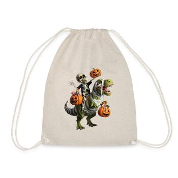 Skeleton riding dinosaur with pumpkins - Drawstring Bag - nature - Front