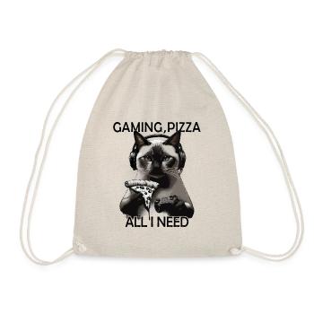 Funny Cats Gaming Pizza Gamer Gamer Gaming - Drawstring Bag - nature - Front