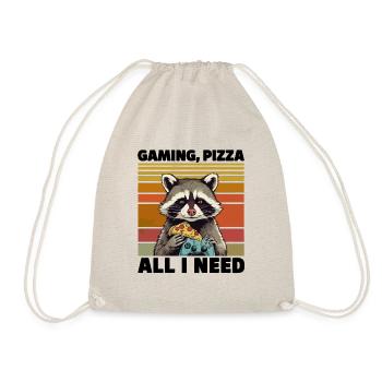 Funny Raccoon Gaming Pizza Gamer Gamer Gaming - Drawstring Bag - nature - Front