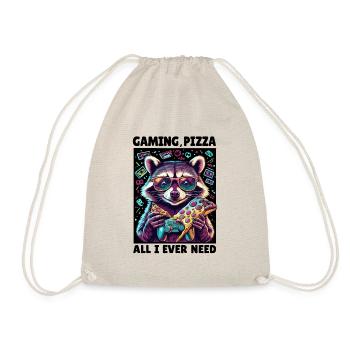 Funny Raccoon Gaming Pizza Gamer Gamer Gaming - Drawstring Bag - nature - Front