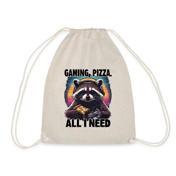 Funny Raccoon Gaming Pizza Gamer Gamer Gaming - Drawstring Bag - nature - Front