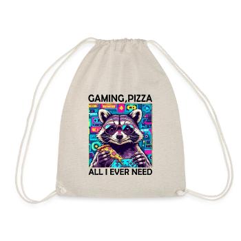 Funny Raccoon Gaming Pizza Gamer Gamer Gaming - Drawstring Bag - nature - Front