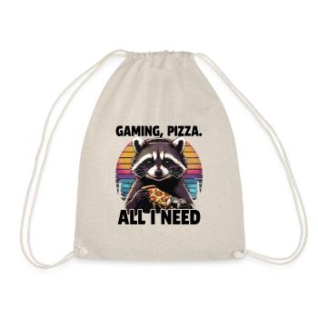 Funny Raccoon Gaming Pizza Gamer Gamer Gaming - Drawstring Bag - nature - Front