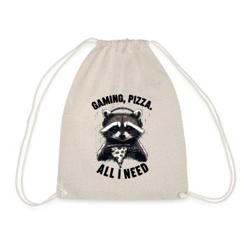 Funny Raccoon Gaming Pizza Gamer Gamer Gaming - Drawstring Bag - nature - Front