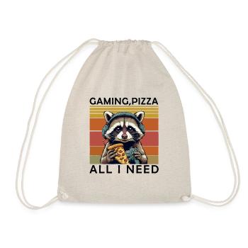 Funny Raccoon Gaming Pizza Gamer Gamer Gaming - Drawstring Bag - nature - Front