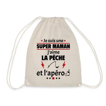 Super maman pêche et apéro, fête des mères, noël - Sac de sport léger - nature - Devant