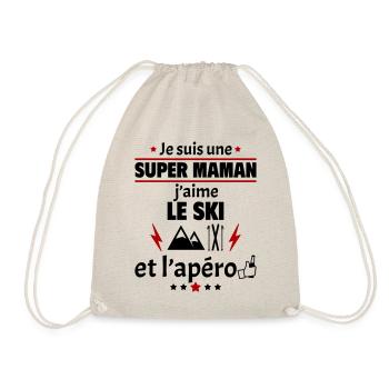 Super maman ski et apéro, fête des mères, noël - Sac de sport léger - nature - Devant