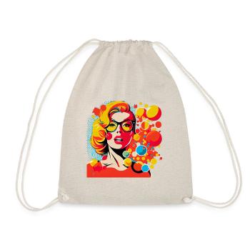 Retro Pop Art Frau mit Brille und bunten Punkten - Turnbeutel - Natur - Vorne