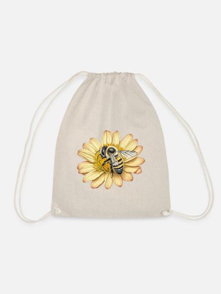 Süße Biene und gelbe Blume - Turnbeutel - Natur