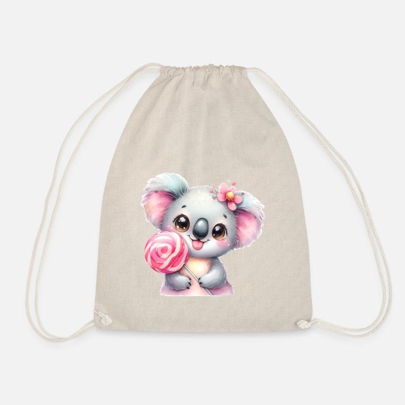 Kleines Koala Mädchen mit einem Lolli - Turnbeutel - Natur