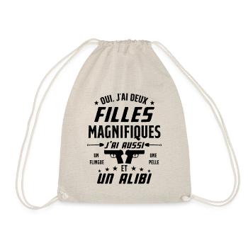 Papa J'ai deux Filles Magnifiques Humour Cadeau - Sac de sport léger - nature - Devant