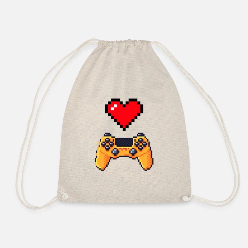 Retro gaming heart controller - Drawstring Bag - nature