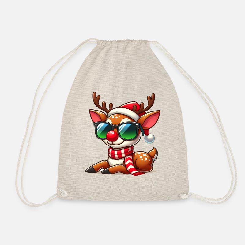 Christmas Reindeer with Red Nose - Drawstring Bag - nature
