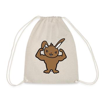 Bunny Bodybuilder Gym Muscles Strong Fitness Biceps - Drawstring Bag - nature - Front