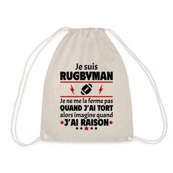 Je suis rugbyman, rugby, fête des pères, noël - Sac de sport léger - nature - Devant