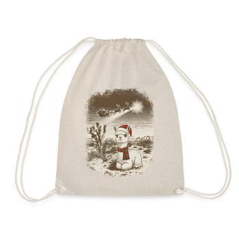 Süßes Weihnachts-Alpaka + Santa + Rentierschlitten - Turnbeutel - Natur - Vorne