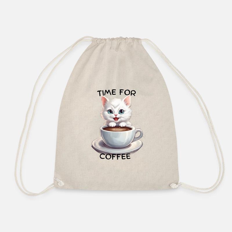 Katze mit Kaffee - Turnbeutel - Natur