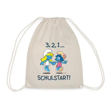 Schlümpfe Design 3,2,1… Schulstart - Turnbeutel - Natur - Vorne