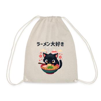 Süße japanische Katze isst Ramen Nudelsuppe - Turnbeutel - Natur - Vorne