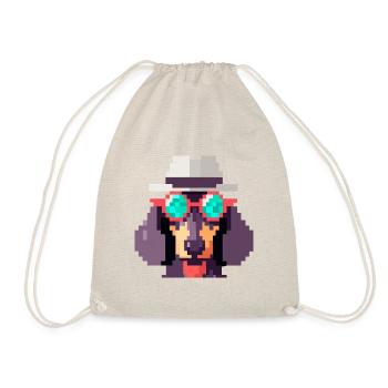 Dackel Hipster Pixel Art Hundeliebhaber - Turnbeutel - Natur - Vorne