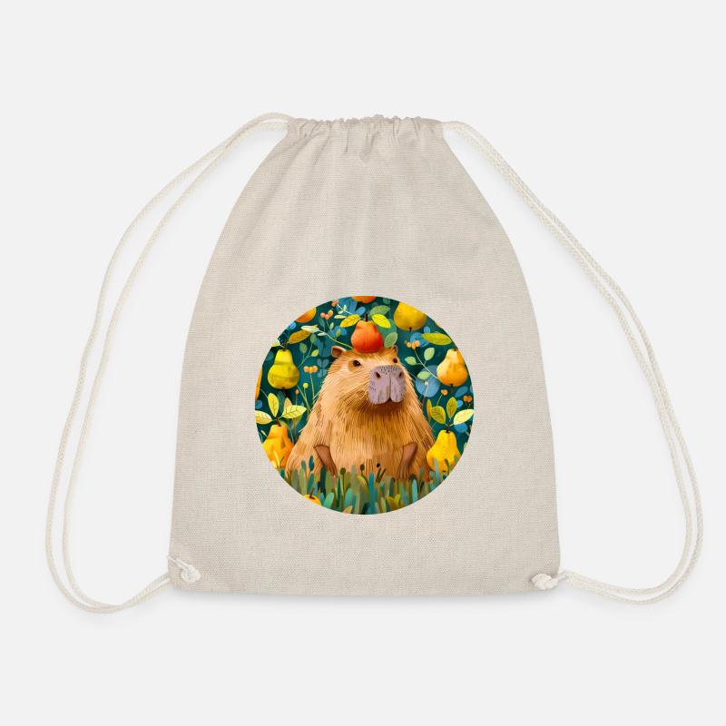 Capybara with pears - Drawstring Bag - nature