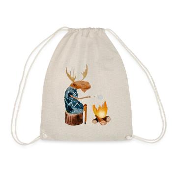 Papa Moose at the campfire I Souvenir from Norway - Drawstring Bag - nature - Front