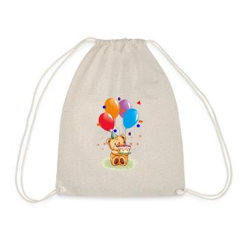 Teddy Bear with Air Balloons Happy Birthday Kids - Turnbeutel - Natur - Vorne